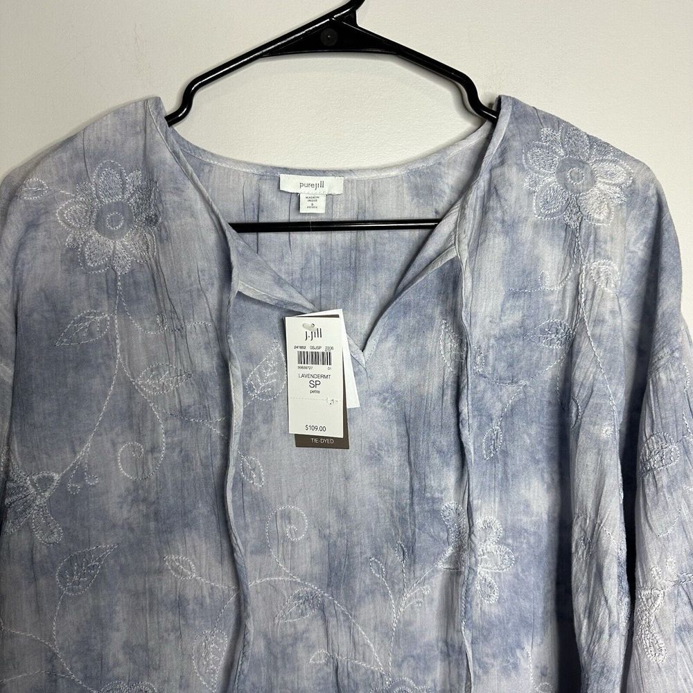 Women's NEW Pure Jill Tye Dye Floral Long Sleeve Blouse Lightweight‎ Size SP - Picture 2 of 4